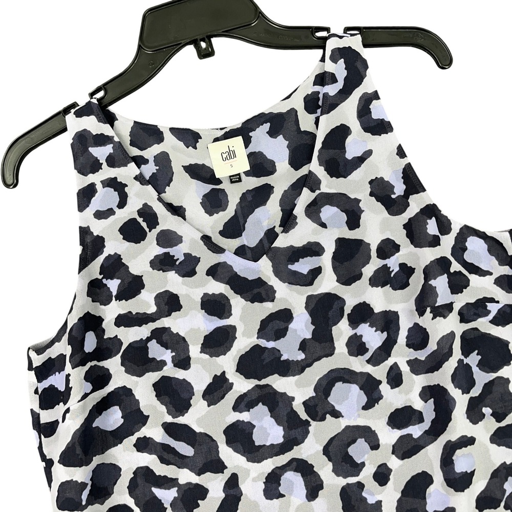 Cabi Leopard Print Peplum Top Womens S Sleeveless V-Neck Professional‎ Career